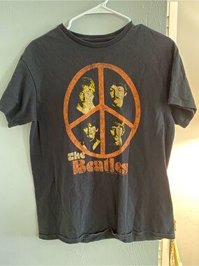 The Beatles Kids Black Graphic Tee with Orange Peace Design